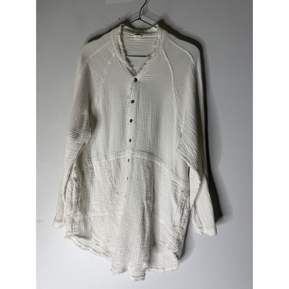 Flawless beans white tunic mandarin collar button down cotton gauze top size s